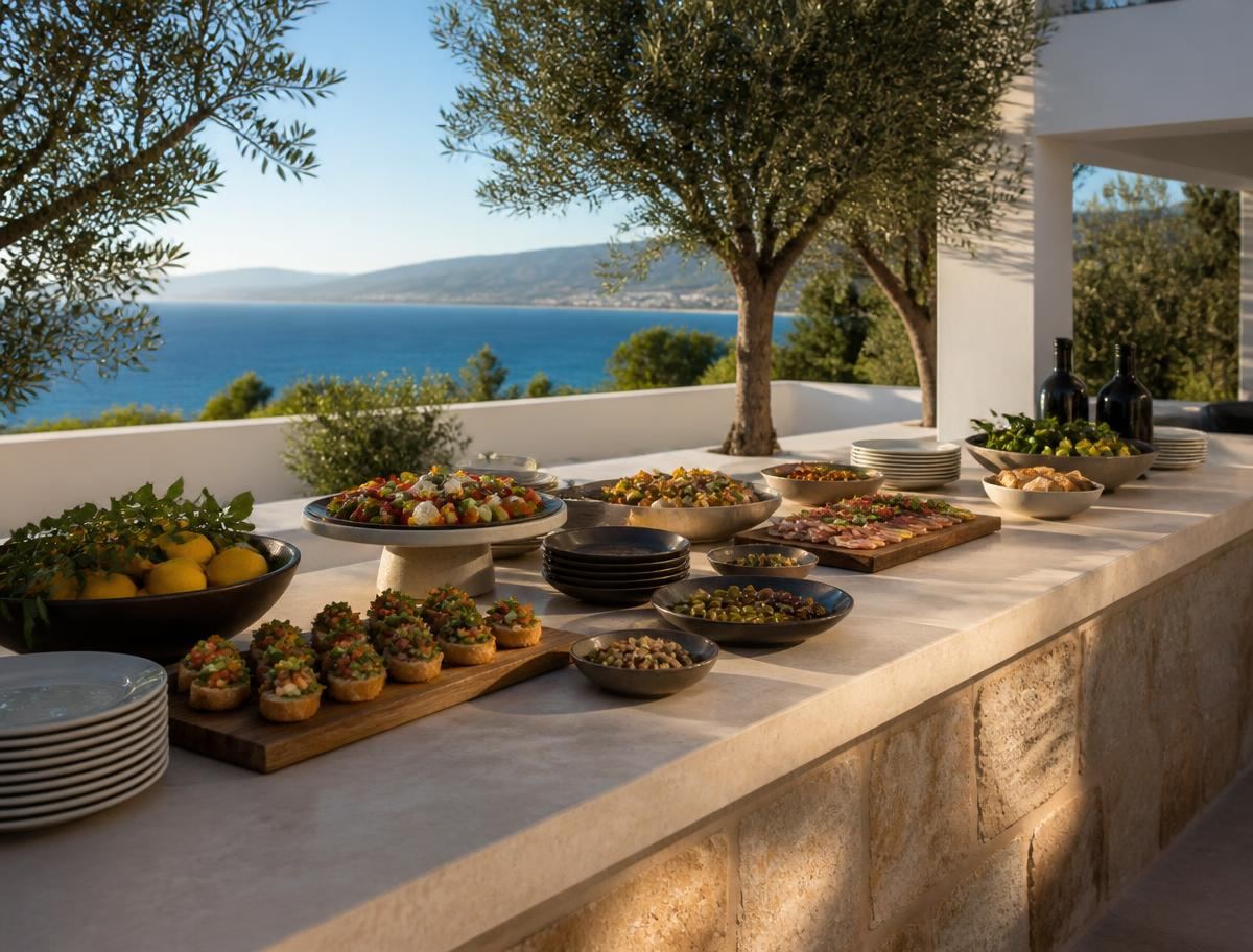 Mediterranean catering buffet overlooking the Costa del Sol